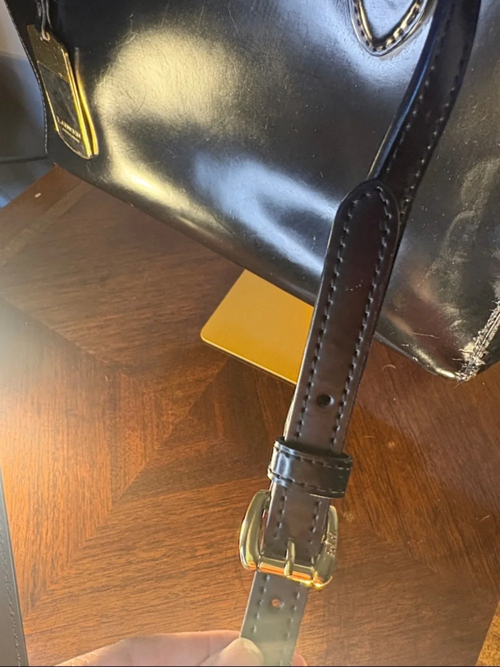 Ralph Lauren Black Patent Leather Tote Bag with Gold Hardware
